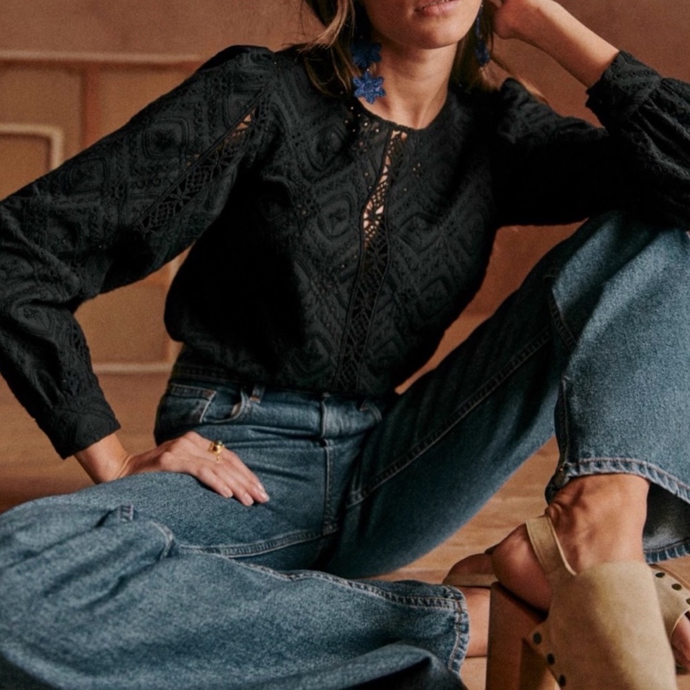 Sezane Lace Long Sleeve Top